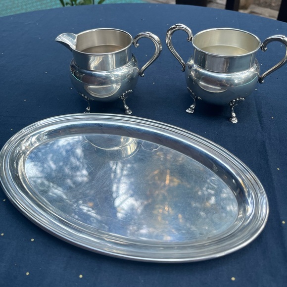 Sterling Silver Tray with Sterling Cream and Sugar, Serving Set - Picture 15 of 16
